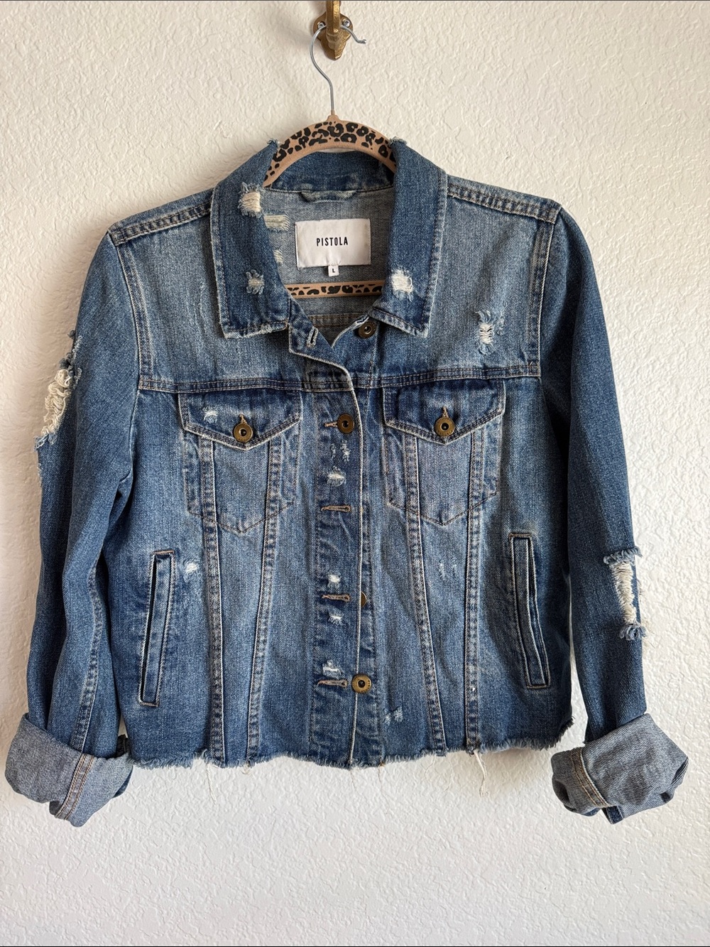 pistola Distressed Light Blue Denim Jacket